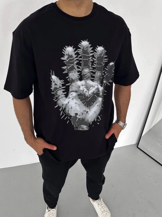 ASSEMA Erkek Baskılı T-Shirt Kısa Kol Bisiklet Yaka Regular Fit Rahat Kalıp Günlük Tişört - Siyah