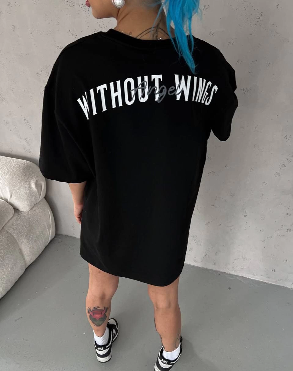 ASSEMA kadın Bisiklet Yaka Baskılı Oversize T-Shirt - Siyah