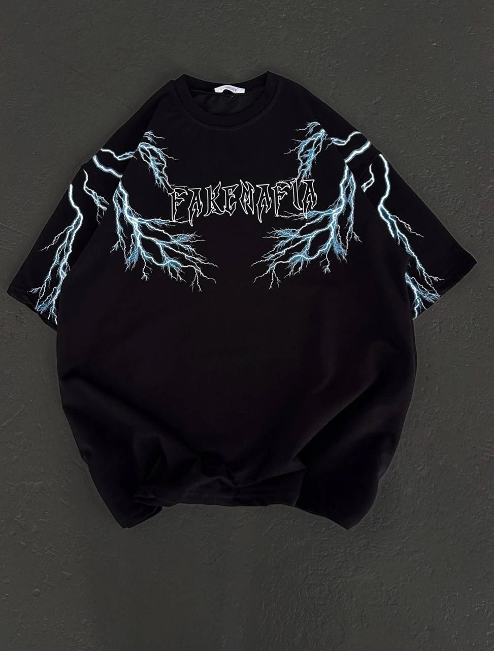 ASSEMA Kadın Bisiklet Yaka Baskılı  Kısa kol Oversize T-Shirt - Siyah