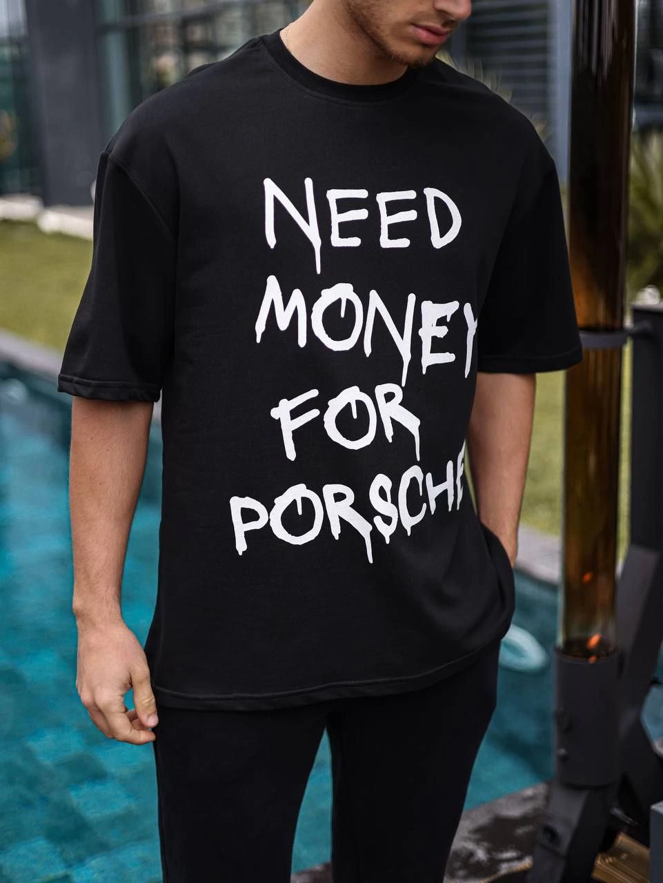 ASSEMA Erkek Bisiklet Yaka Baskılı  Kısa kol Oversize T-Shirt - Siyah