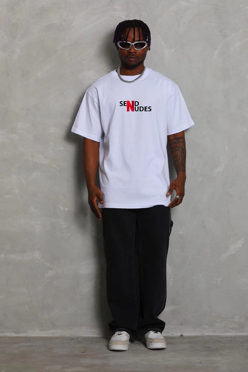 ASSEMA ERKEK Bisiklet Yaka Double Oversize Baskılı T-Shirt - Beyaz