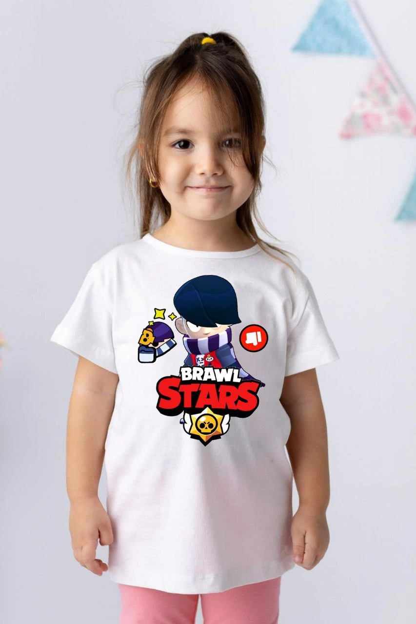 ASSEMA Unisex Bisiklet Yaka Kısa Kol Baskılı Çocuk T-Shirt - Beyaz