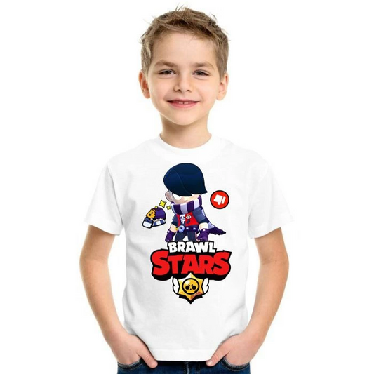 ASSEMA Unisex Bisiklet Yaka Kısa Kol Baskılı Çocuk T-Shirt - Beyaz