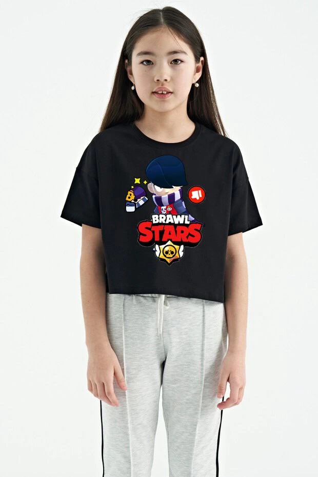 ASSEMA Unisex Bisiklet Yaka Kısa Kol Baskılı Çocuk T-Shirt - Siyah