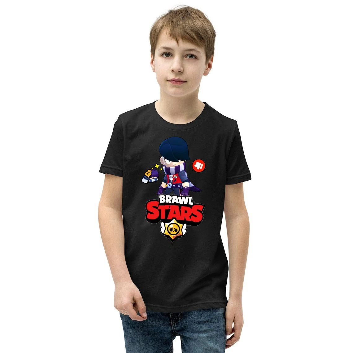 ASSEMA Unisex Bisiklet Yaka Kısa Kol Baskılı Çocuk T-Shirt - Siyah