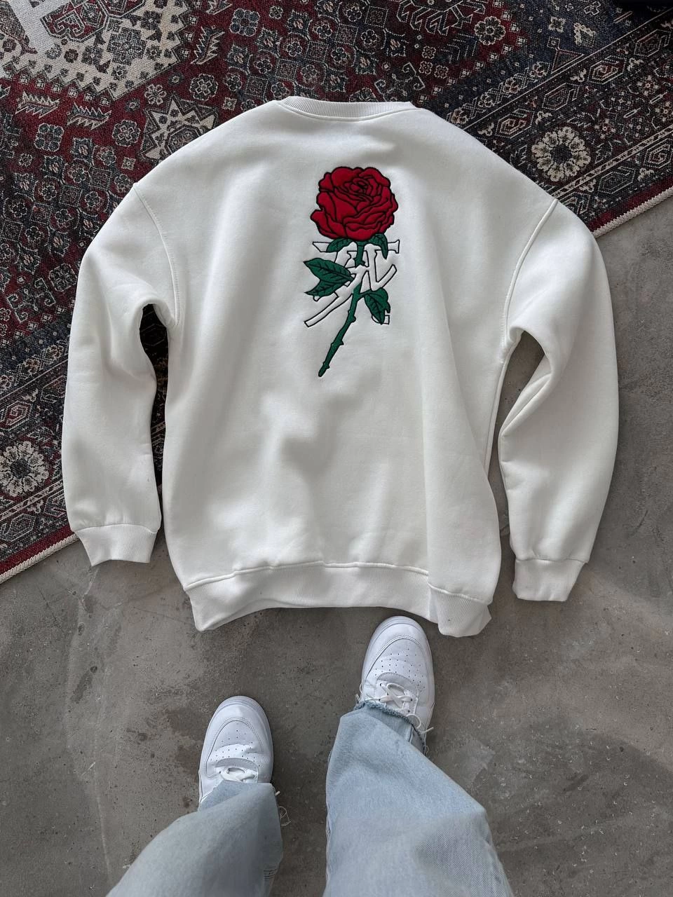 ASSEMA ERKEK 3 iplik Pamuklu Bisiklet Yaka Ön Ve Arka Baskılı SweatShirt -  Beyaz