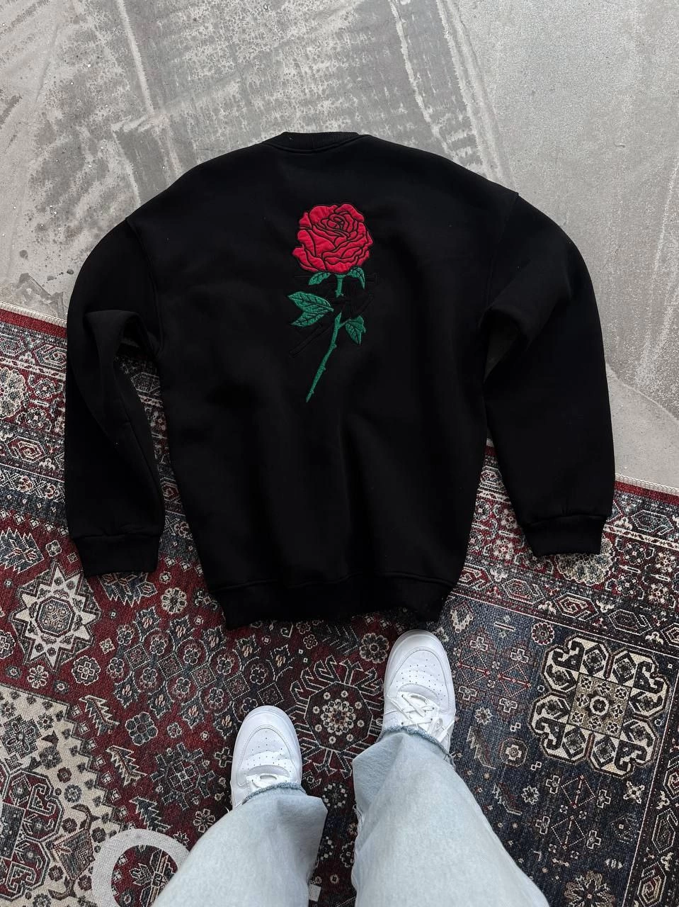ASSEMA ERKEK 3 iplik Pamuklu Bisiklet Yaka Ön Ve Arka Baskılı SweatShirt - Siyah