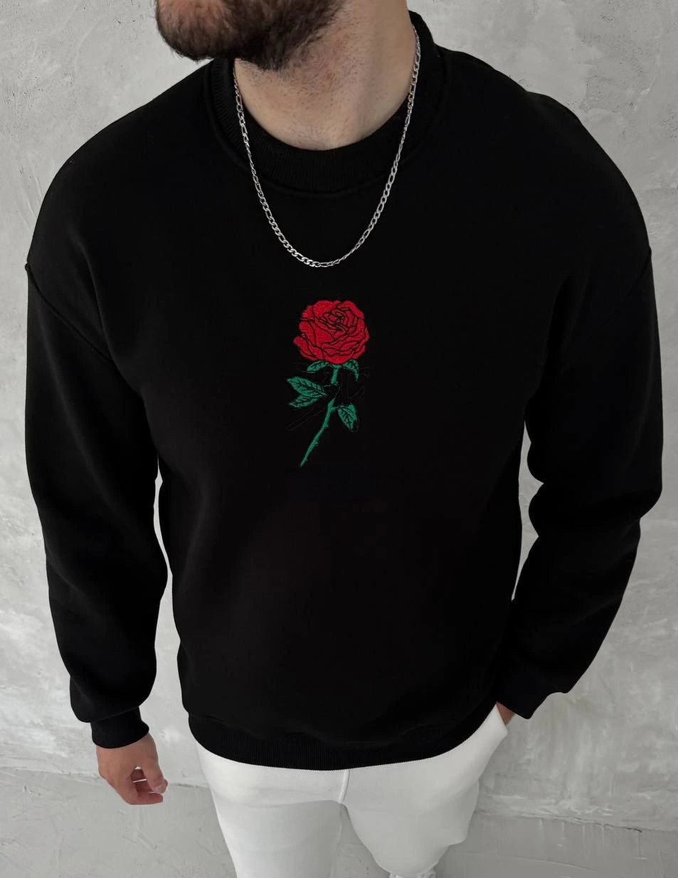 ASSEMA ERKEK 3 iplik Pamuklu Bisiklet Yaka Ön Ve Arka Baskılı SweatShirt - Siyah