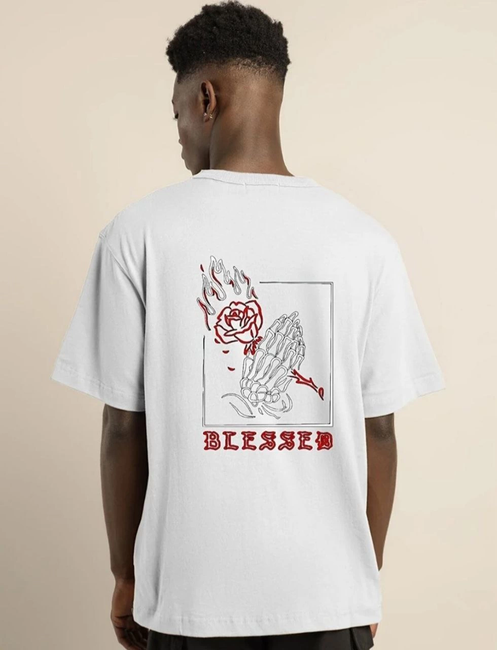 ASSEMA ERKEK Bisiklet Yaka Oversize Baskılı T-Shirt - Beyaz
