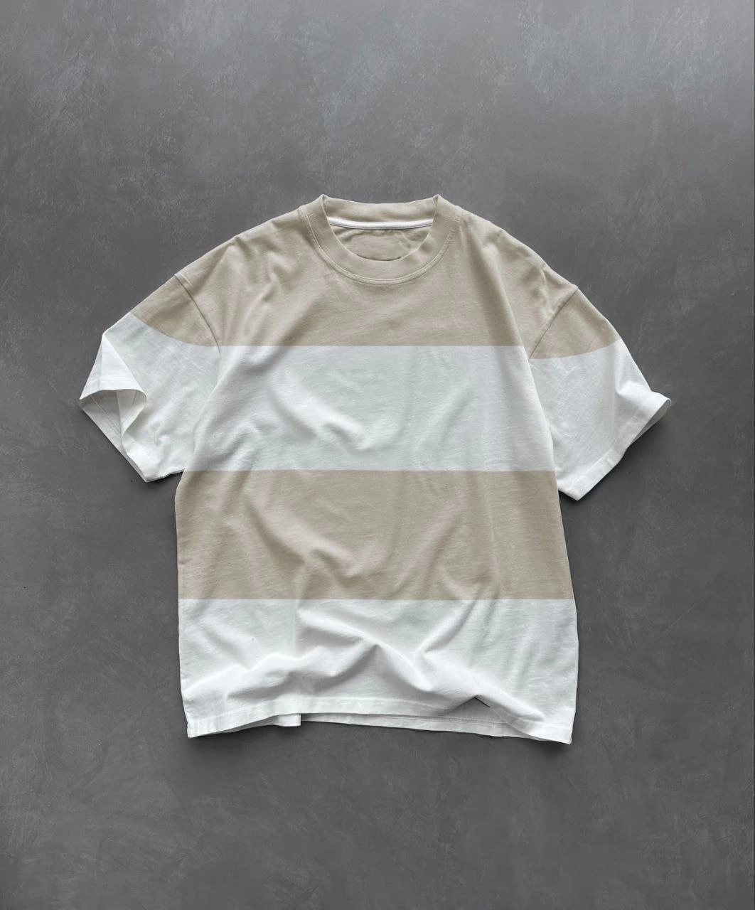 ASSEMA Erkek  Kısa kol  Bisiklet Yaka Parçalı T-Shirt - Bej