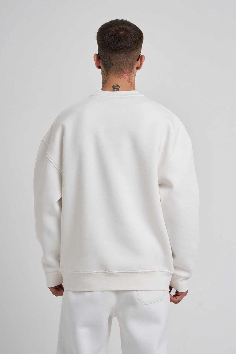 ASSEMA ERKEK Biskilet Yaka Üç İplik SweatShirt - Beyaz