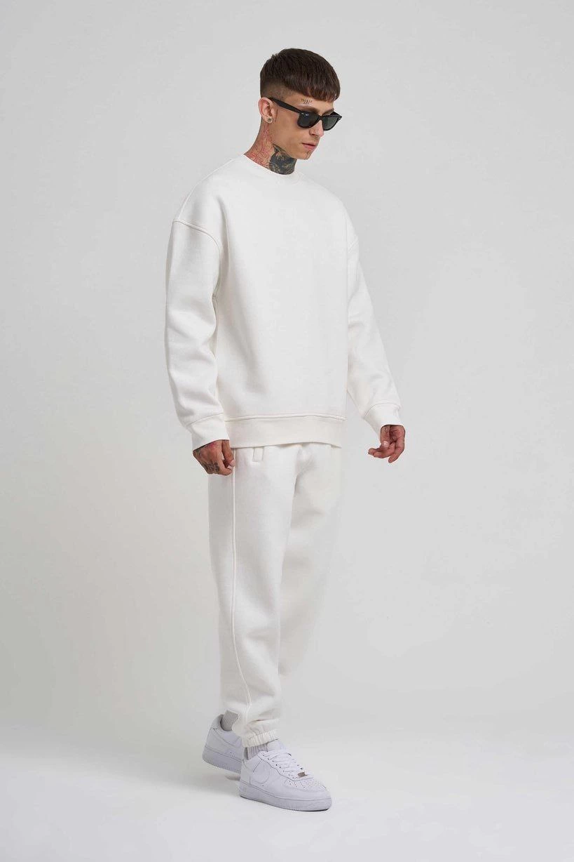 ASSEMA ERKEK Biskilet Yaka Üç İplik SweatShirt - Beyaz