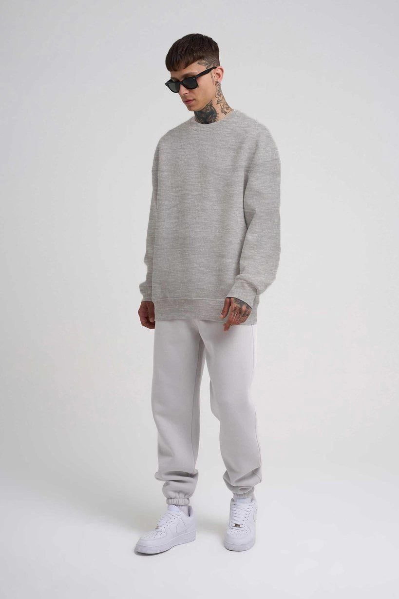 ASSEMA ERKEK Biskilet Yaka Üç İplik SweatShirt - Gri