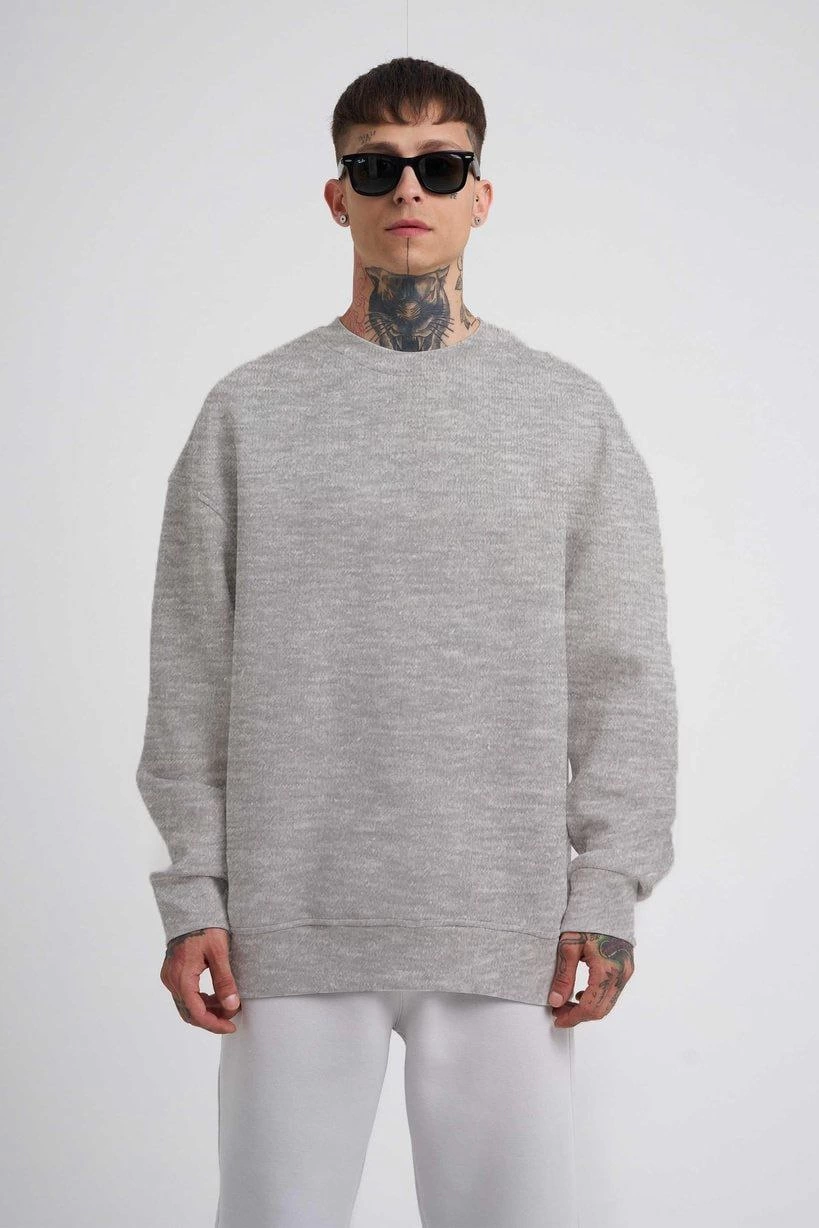 ASSEMA ERKEK Biskilet Yaka Üç İplik SweatShirt - Gri