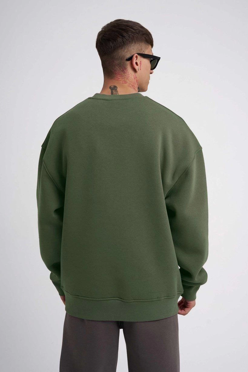 ASSEMA ERKEK Biskilet Yaka Üç İplik SweatShirt - Haki