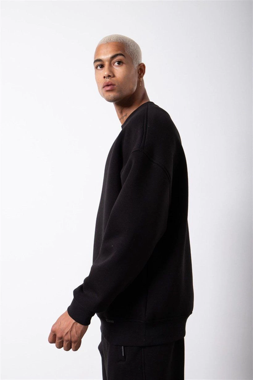 ASSEMA ERKEK Biskilet Yaka Üç İplik SweatShirt - Siyah