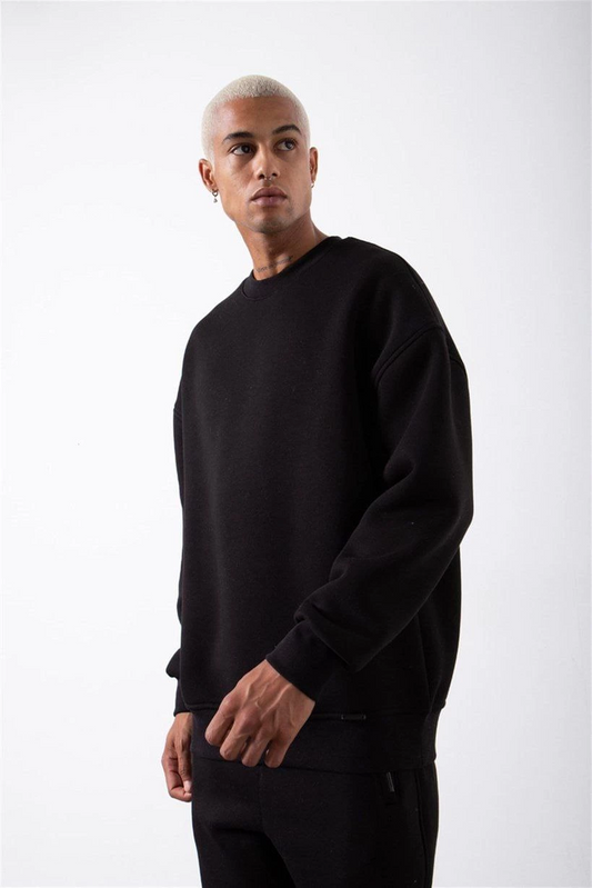 ASSEMA ERKEK Biskilet Yaka Üç İplik SweatShirt - Siyah