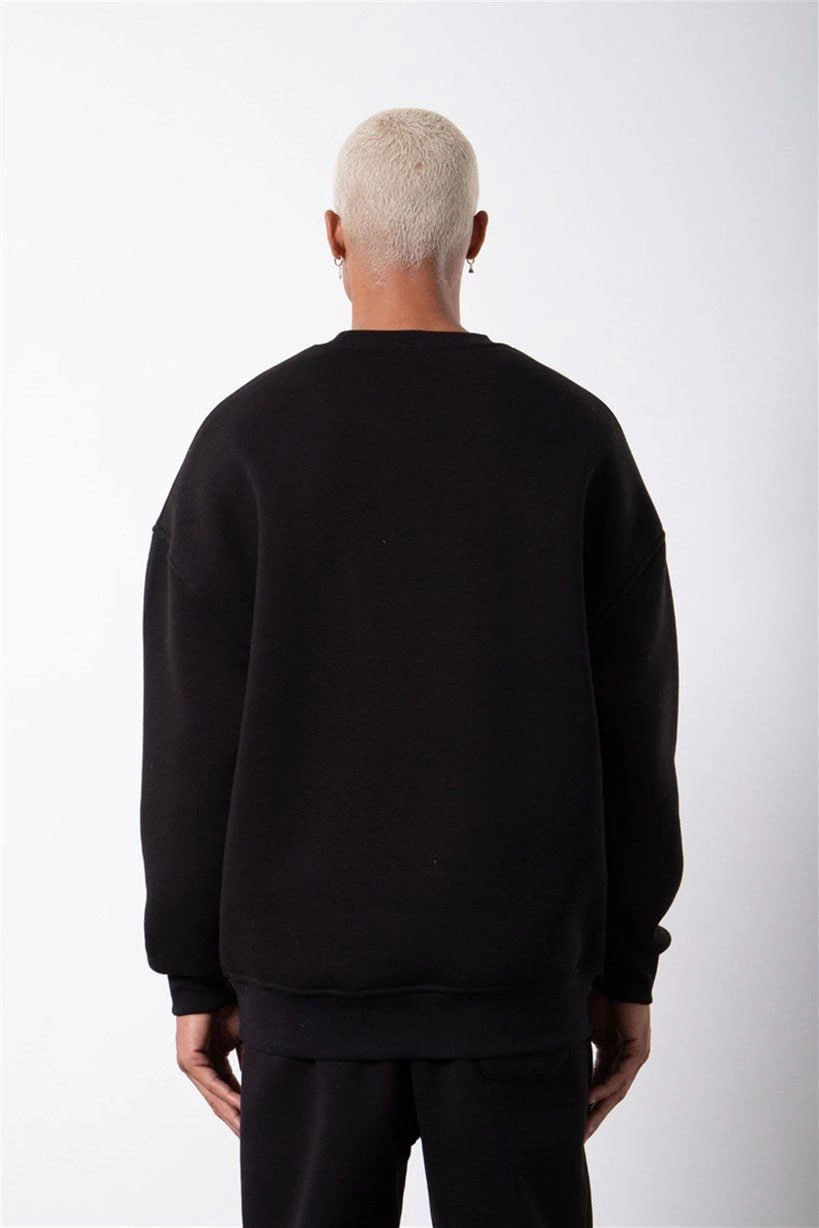ASSEMA ERKEK Biskilet Yaka Üç İplik SweatShirt - Siyah