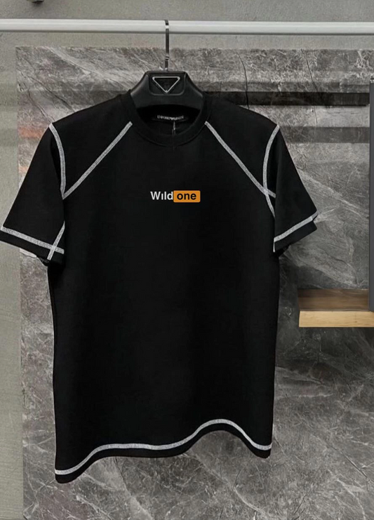 ASSEMA Unisex Dikişli Baskılı Oversize T-Shirt - Siyah