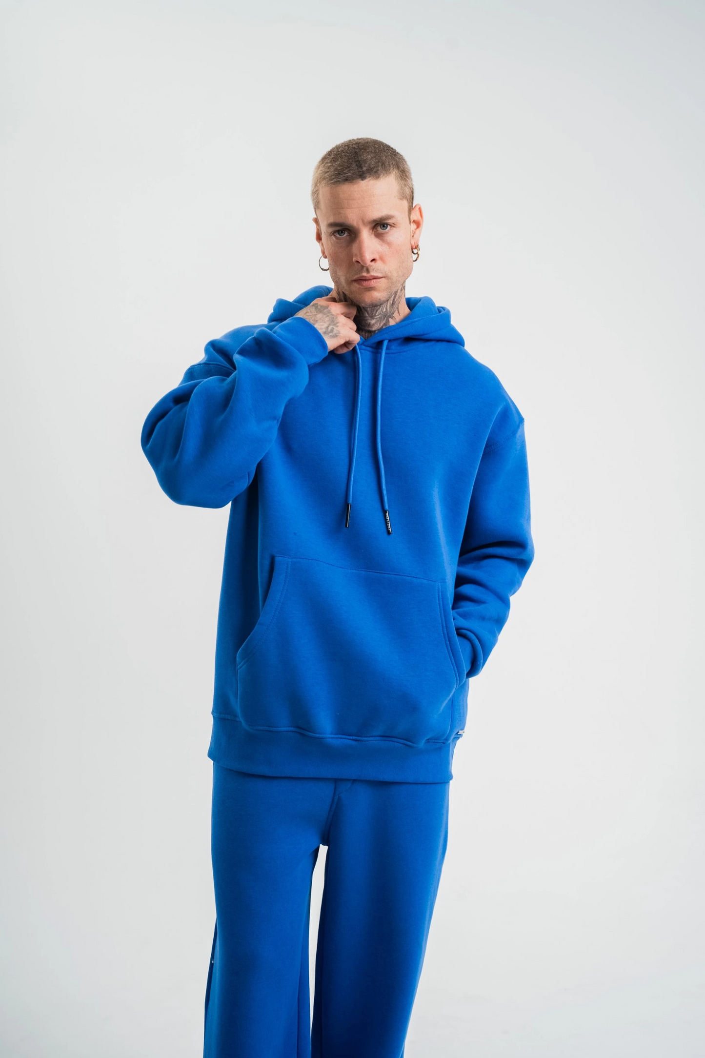 ASSEMA ERKEK Double Oversize Kapşonlu Basic SweatShirt - Mavi