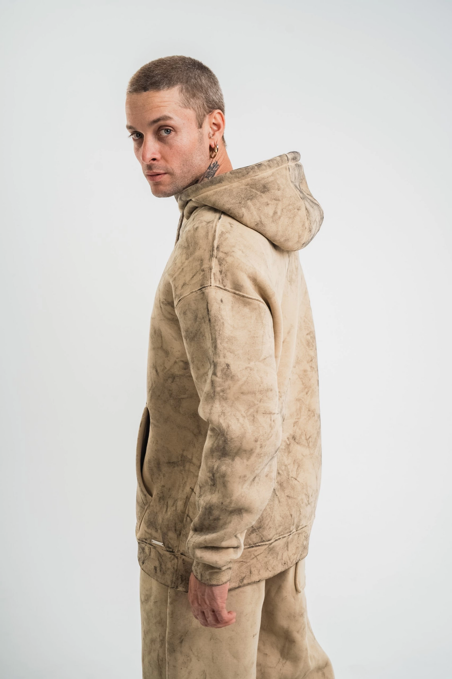 ASSEMA ERKEK Double Oversize Kapşonlu Yıkamalı SweatShirt - Bej