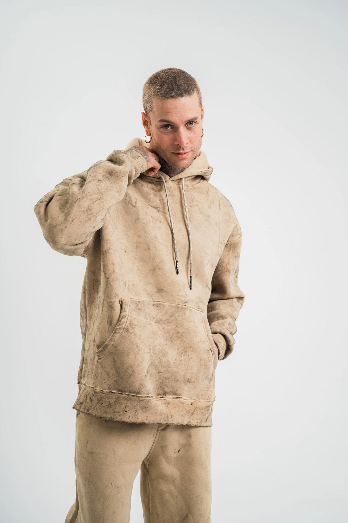ASSEMA ERKEK Double Oversize Kapşonlu Yıkamalı SweatShirt - Bej