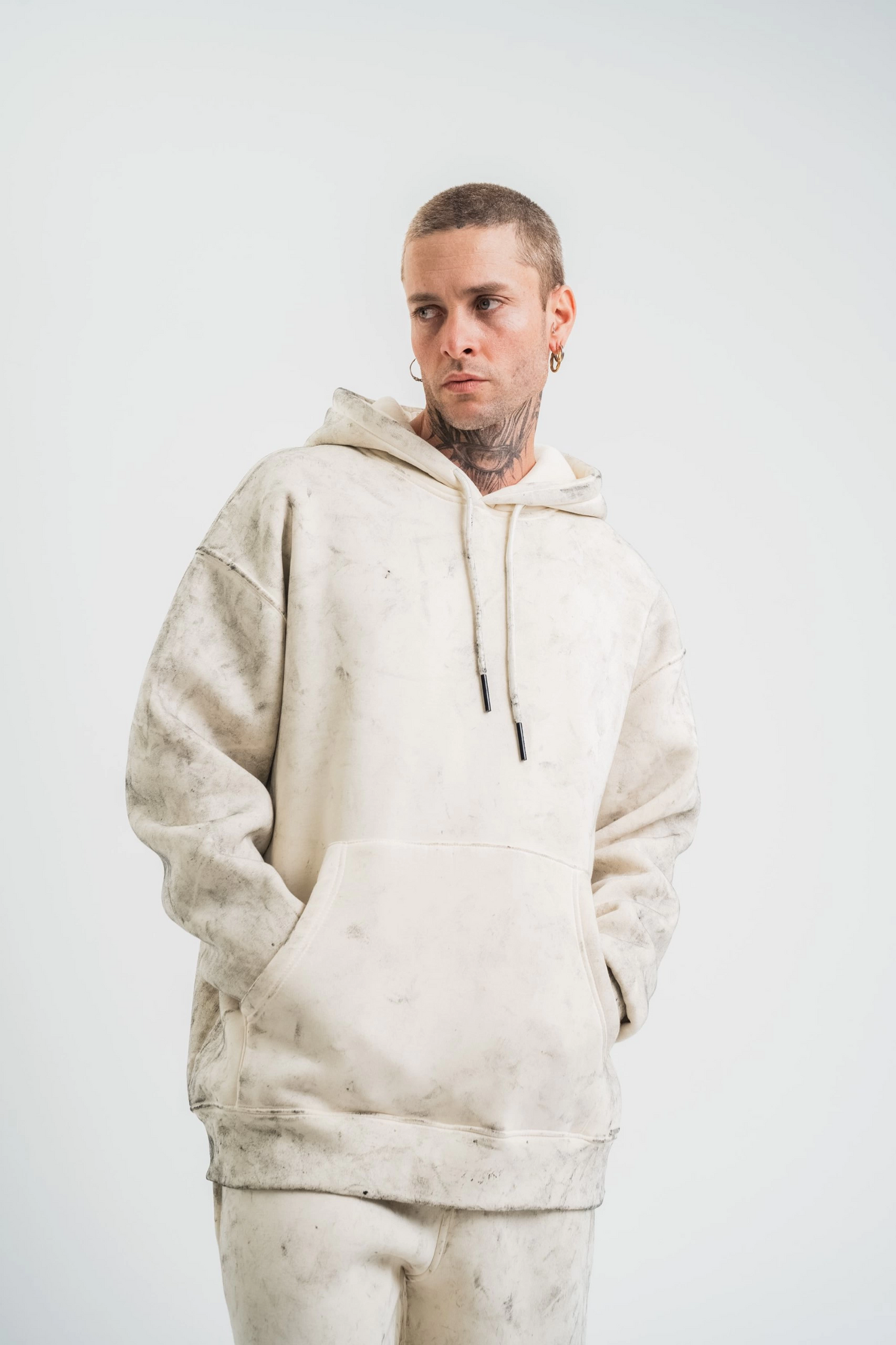 ASSEMA ERKEK Double Oversize Kapşonlu Yıkamalı SweatShirt - Krem
