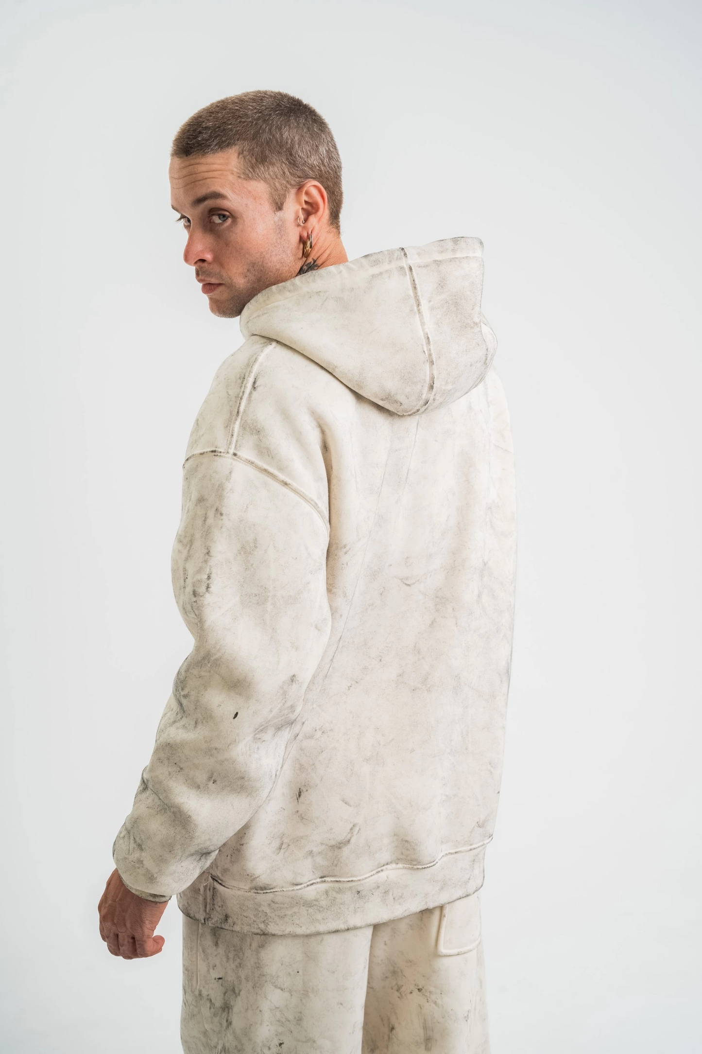 ASSEMA ERKEK Double Oversize Kapşonlu Yıkamalı SweatShirt - Krem