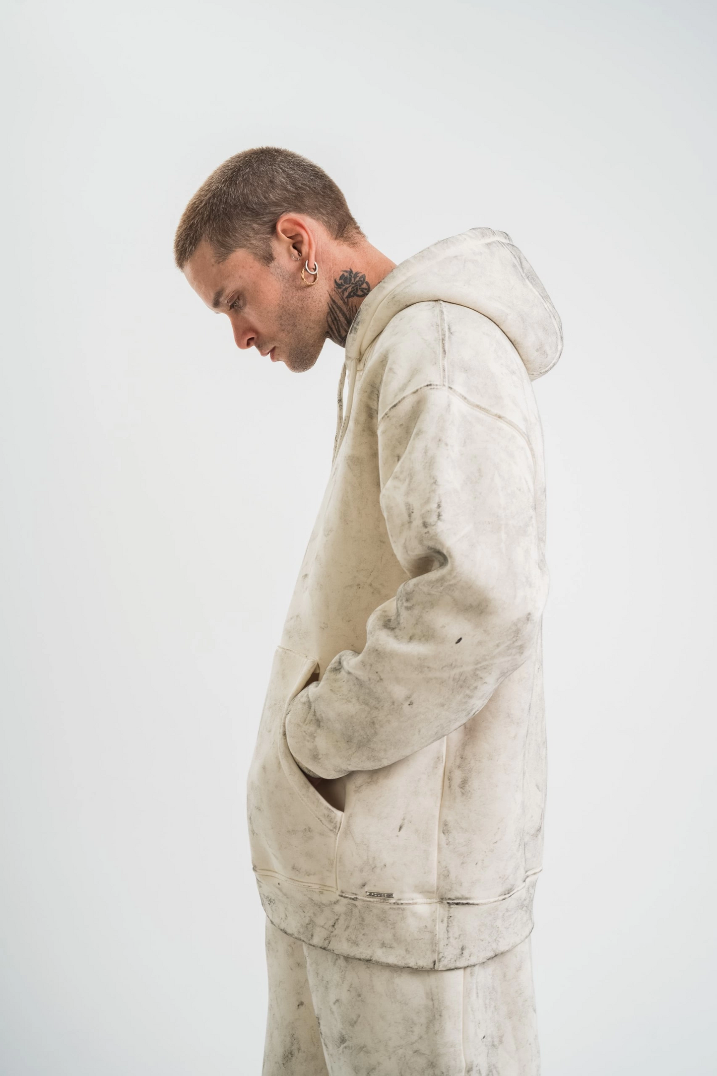 ASSEMA ERKEK Double Oversize Kapşonlu Yıkamalı SweatShirt - Krem
