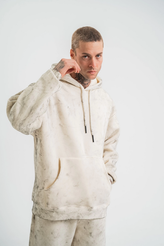 ASSEMA ERKEK Double Oversize Kapşonlu Yıkamalı SweatShirt - Krem
