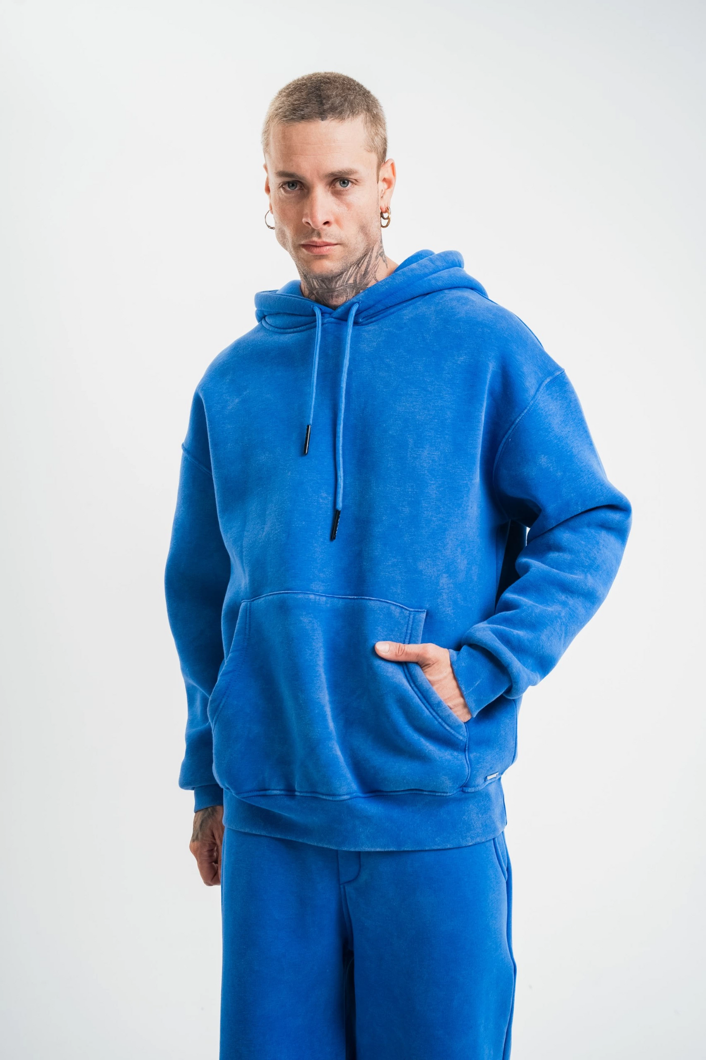 ASSEMA ERKEK Double Oversize Kapşonlu Yıkamalı SweatShirt - Mavi