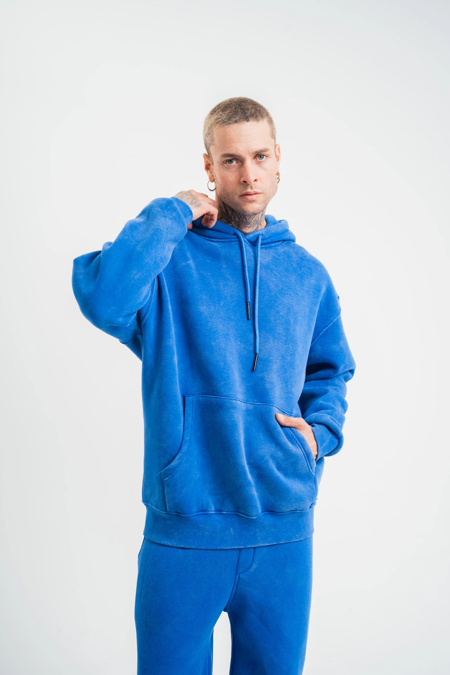 ASSEMA ERKEK Double Oversize Kapşonlu Yıkamalı SweatShirt - Mavi