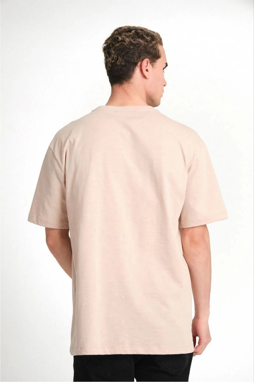 ASSEMA ERKEK Düz Biskilet Yaka Oversize T-shirt - Bej