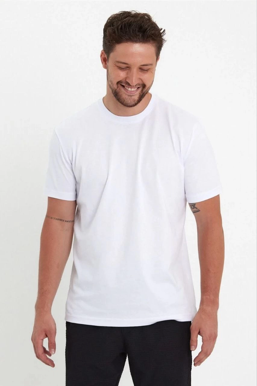ASSEMA Erkek Düz T-Shirt Kısa Kol Bisiklet Yaka Regular Fit Rahat Kalıp Günlük Tişört - Beyaz