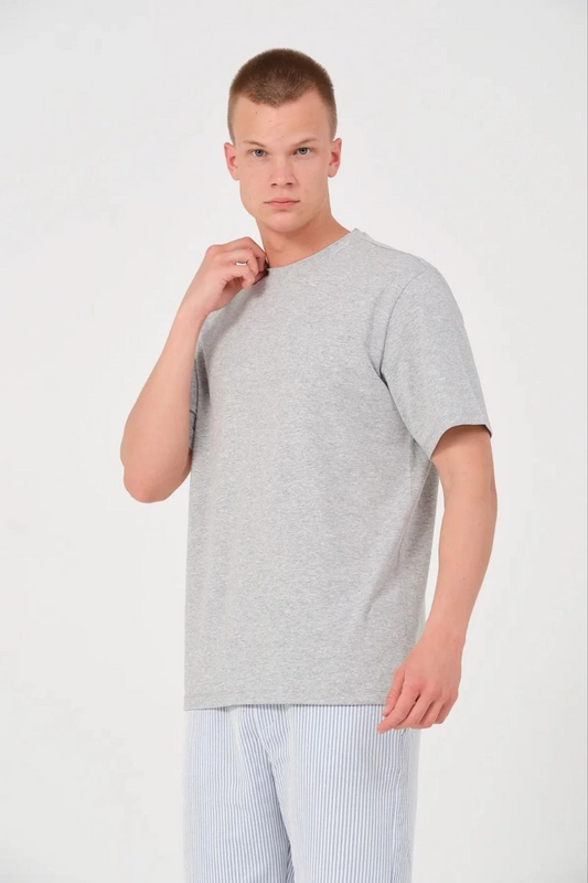 ASSEMA Erkek Düz T-Shirt Kısa Kol Bisiklet Yaka Regular Fit Rahat Kalıp Günlük Tişört - Gri
