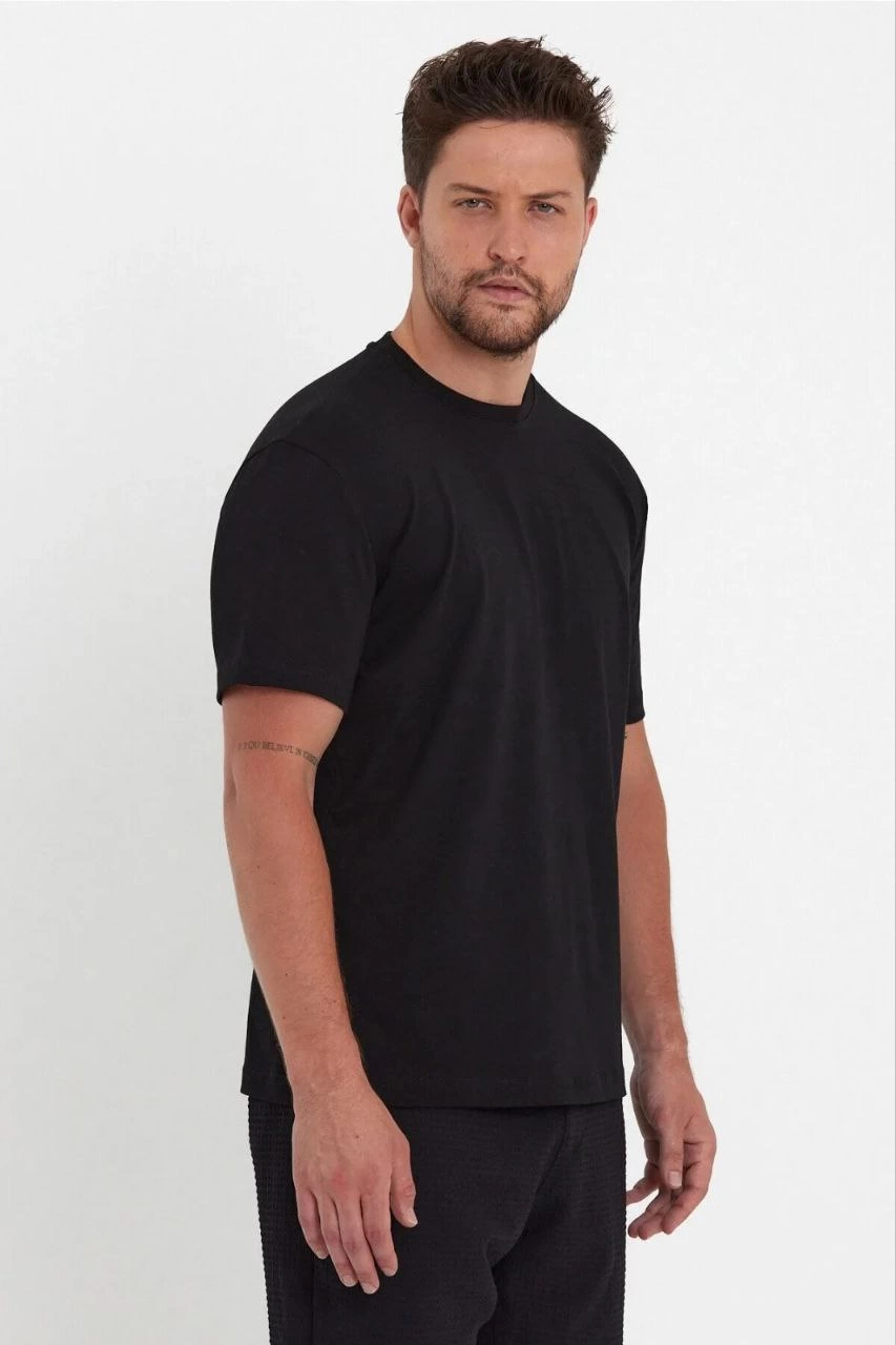 ASSEMA Erkek Düz T-Shirt Kısa Kol Bisiklet Yaka Regular Fit Rahat Kalıp Günlük Tişört - Siyah