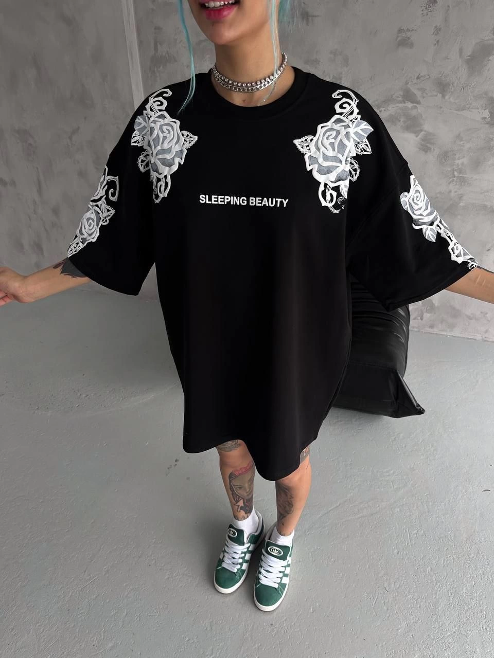ASSEMA Kadın Baskılı ovarsize  Kısa kol T-Shirt - Siyah