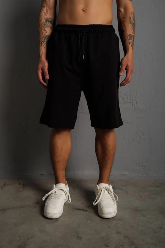 ASSEMA Unisex İki İplik Düz Oversize Şort - Siyah