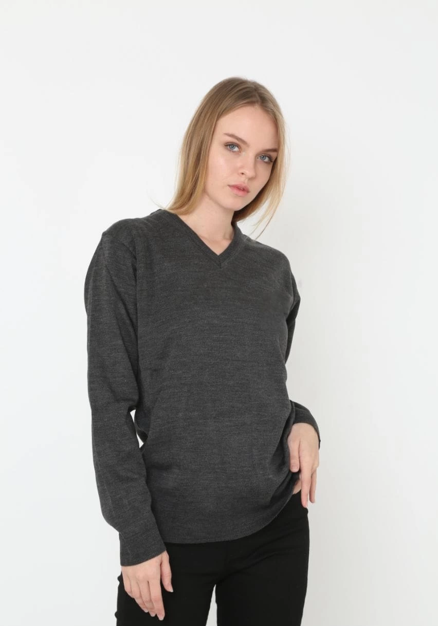 ASSEMA Unisex V Yaka Triko Kazak - Antrasit