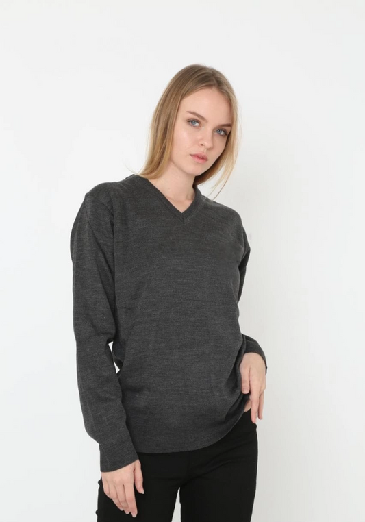ASSEMA Unisex V Yaka Triko Kazak - Antrasit