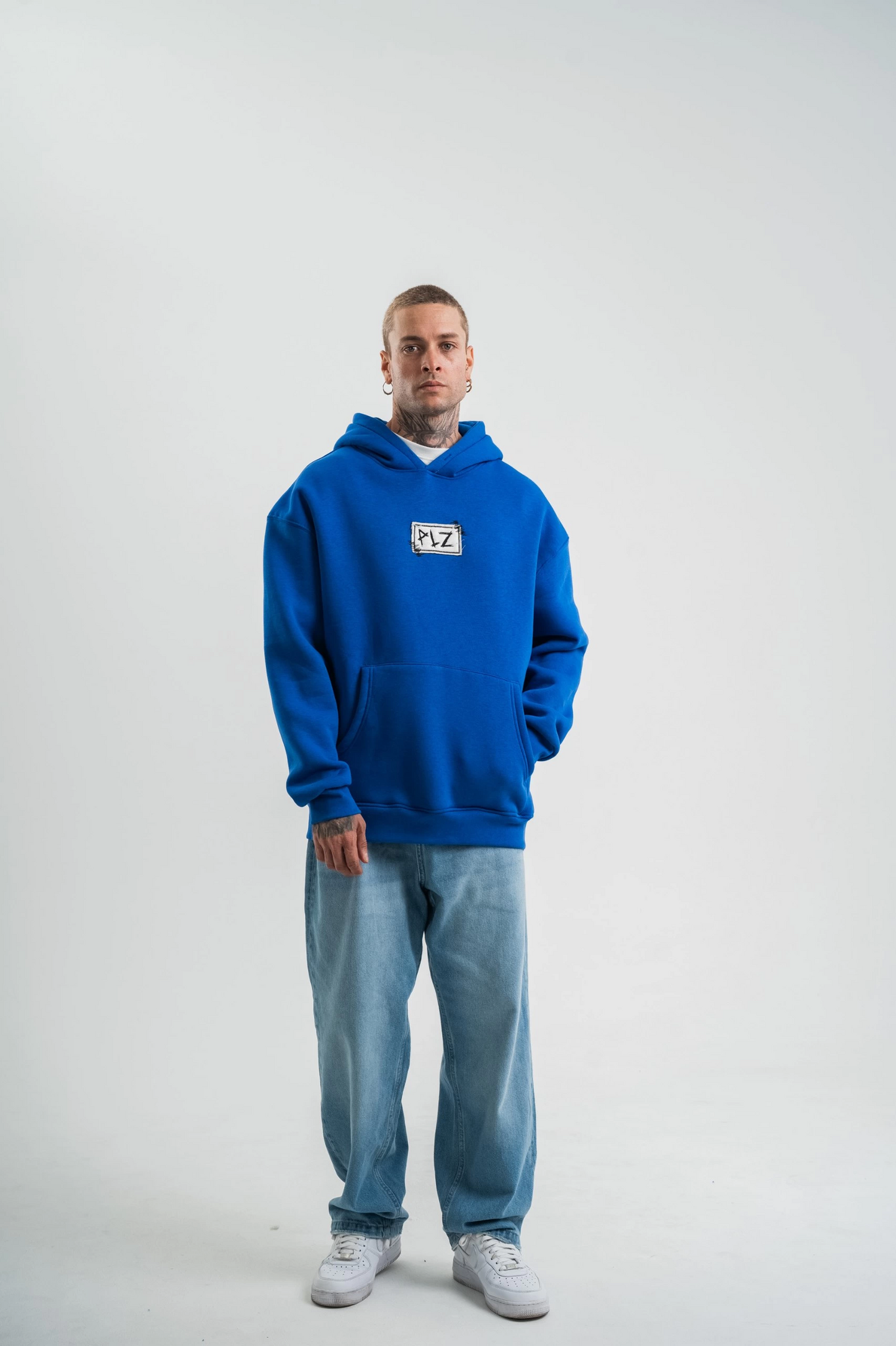 ASSEMA ERKEK Kapşonlu Uzun Kol Patchli Nakışlı SweatShirt - Mavi
