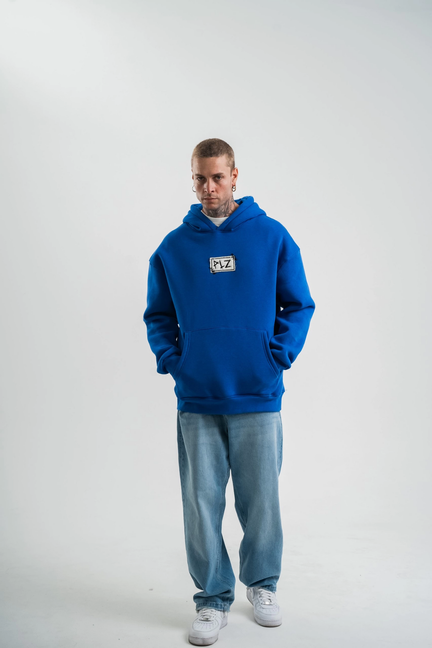ASSEMA ERKEK Kapşonlu Uzun Kol Patchli Nakışlı SweatShirt - Mavi