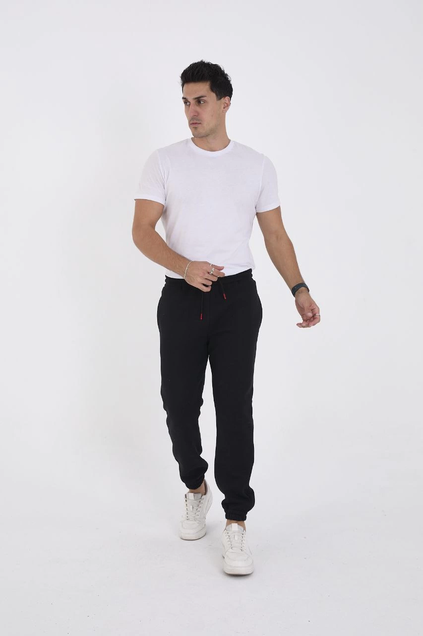 ASSEMA Unisex Kışlık Üç İplik Lastikli Eşofman Pantolon - Siyah