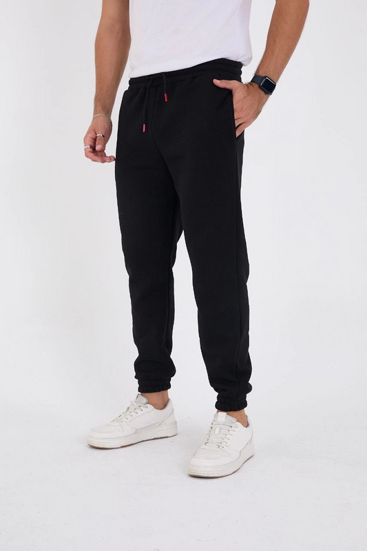 ASSEMA Unisex Kışlık Üç İplik Lastikli Eşofman Pantolon - Siyah