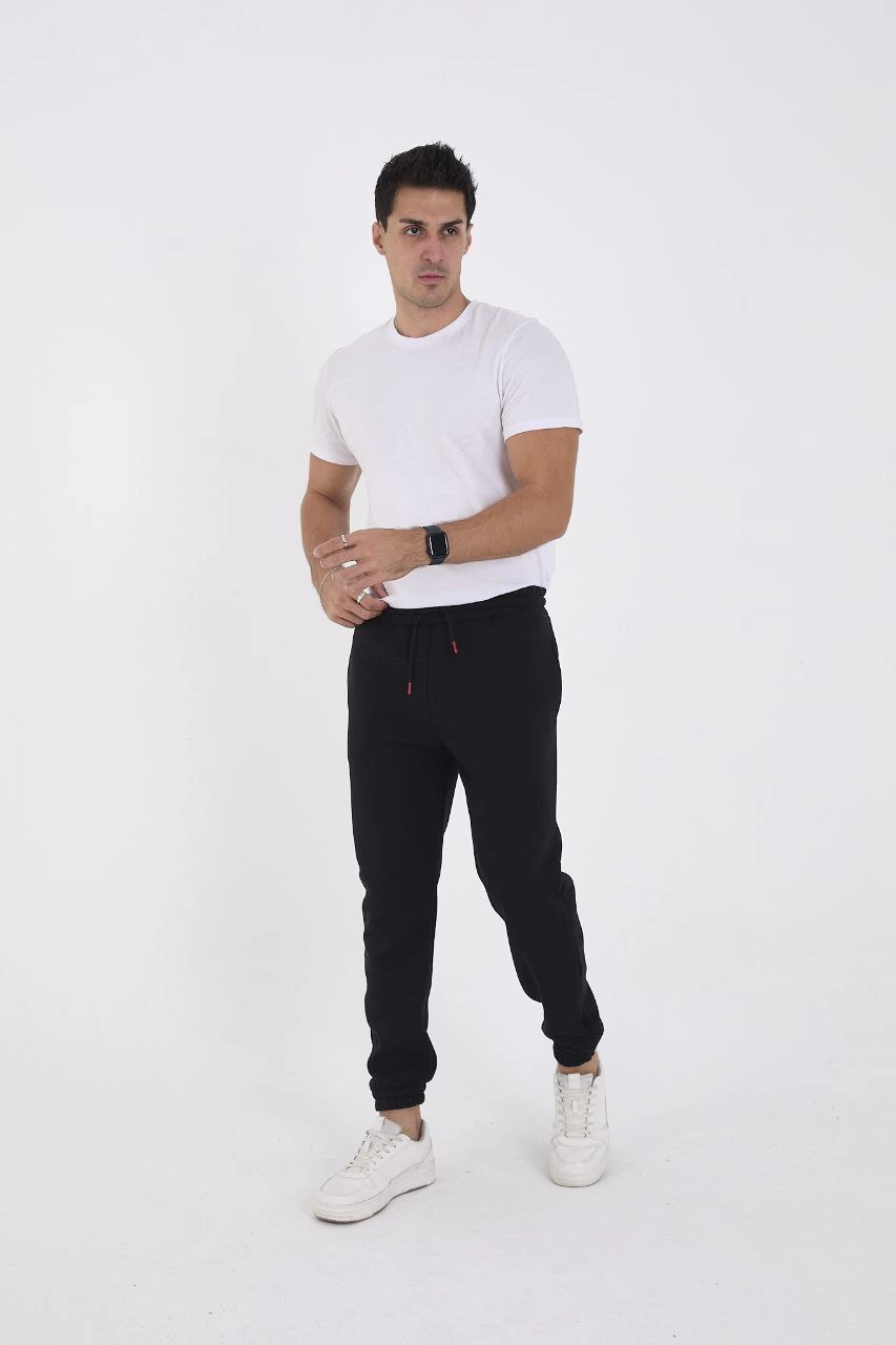 ASSEMA Unisex Kışlık Üç İplik Lastikli Eşofman Pantolon - Siyah