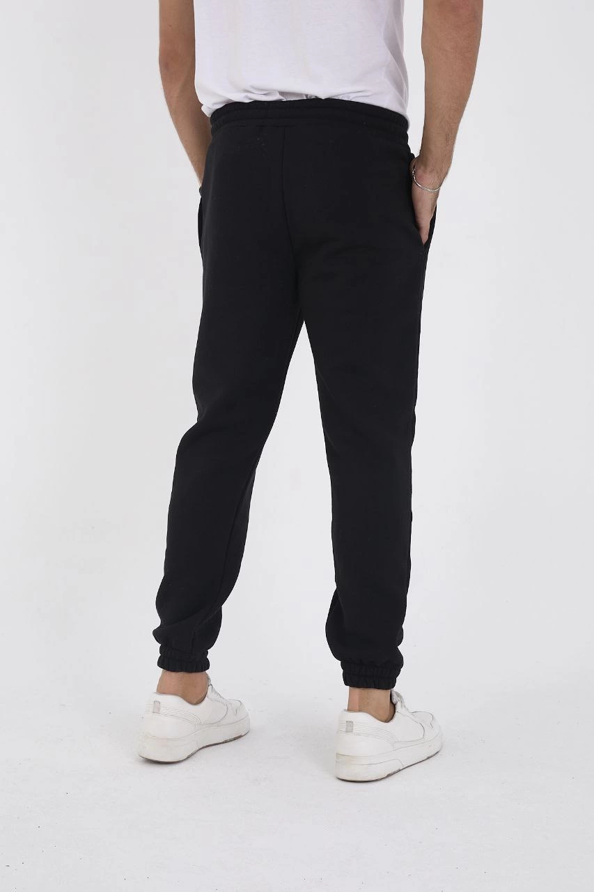 ASSEMA Unisex Kışlık Üç İplik Lastikli Eşofman Pantolon - Siyah