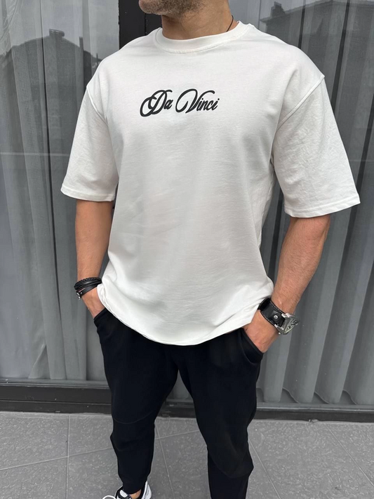 ASSEMA Erkek Baskılı T-Shirt Kısa Kol Bisiklet Yaka Regular Fit Rahat Kalıp Günlük Tişört - Beyaz