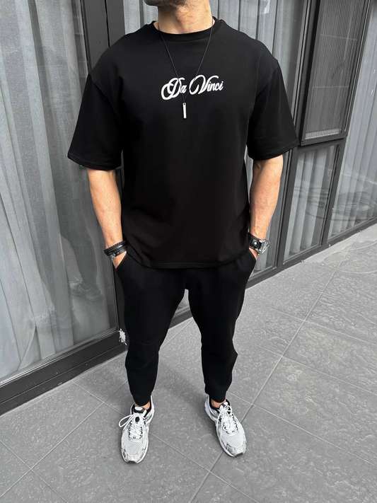 ASSEMA Erkek Baskılı T-Shirt Kısa Kol Bisiklet Yaka Regular Fit Rahat Kalıp Günlük Tişört - Siyah