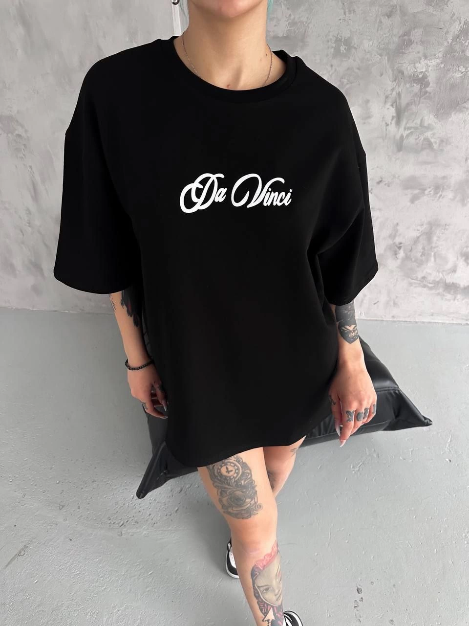 ASSEMA Kadın Baskılı T-Shirt Kısa Kol Bisiklet Yaka Ovarsize Rahat Kalıp Günlük Tişört - Siyah