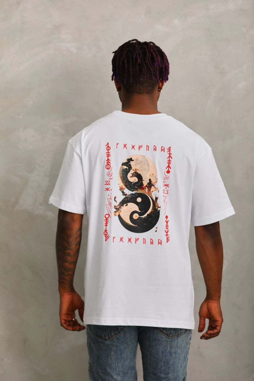 ASSEMA Erkek Baskılı T-Shirt Kısa Kol Bisiklet Yaka Regular Fit Rahat Kalıp Günlük Tişört - Beyaz